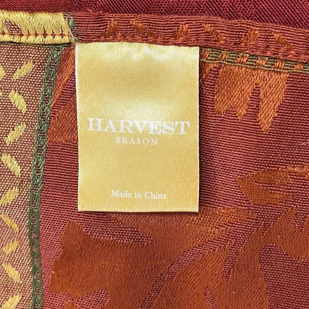 Autumn Leaves Tablecloth Woven Jacquard 98x58 Oblong Gold Red Fall Harvest